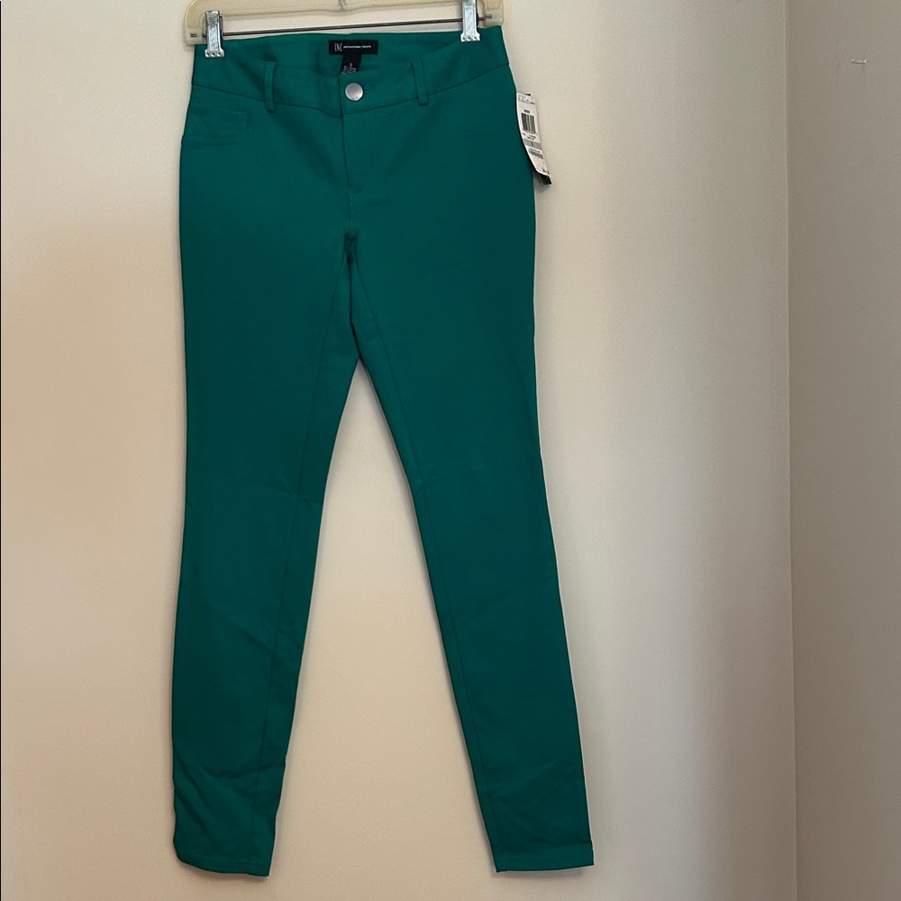 INC international concepts green stretch jeans size 0 button skinny fit NWT